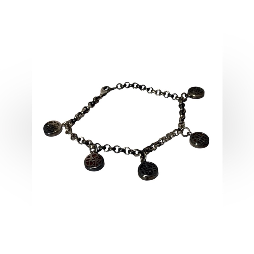 Sterling Silver Chinese Charm Bracelet with Semiprecious Stones